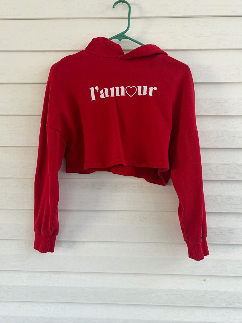 H&M Divided XS Red Cropped Hoodie L’Amour Graphic Sweatshirt Y2K